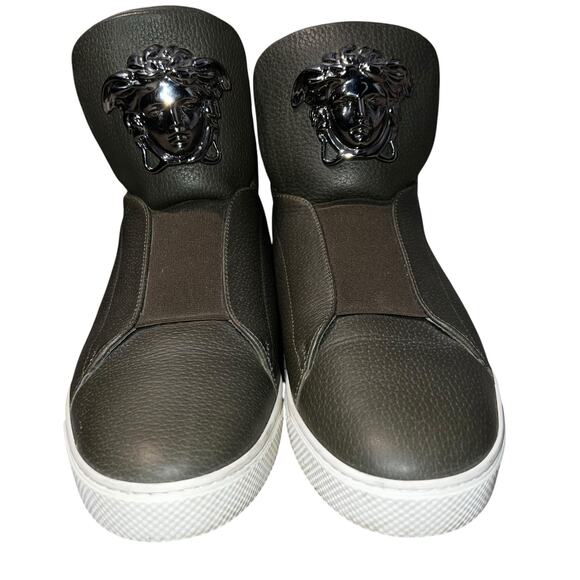 VERSACE  Italian leather  Medusa palazzo high top Sneakers green Men size 43 - Picture 1 of 11